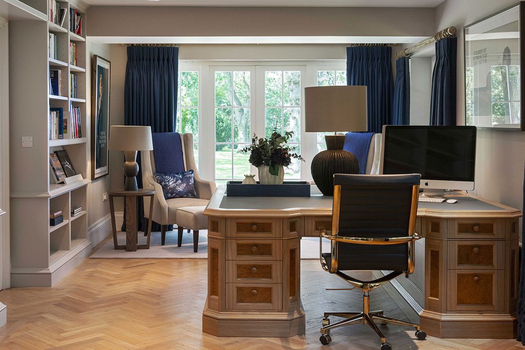 Sophisticated Home Study with Seating Area and Bespoke Fitted Joinery