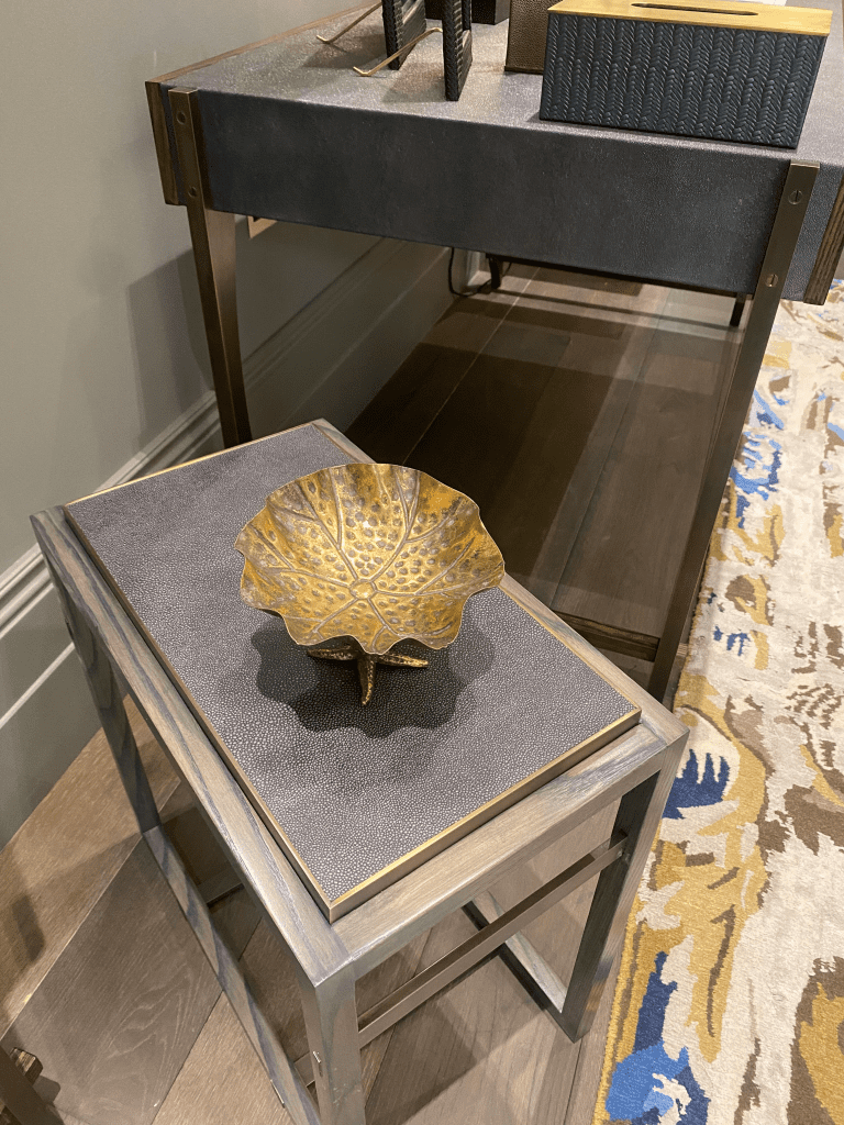 Lovely shagreen side tables with bronze detailing